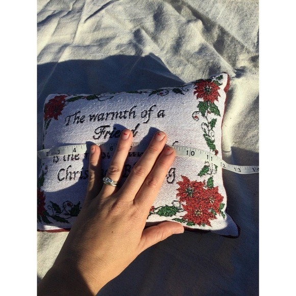 Tapestry accent pillow embroidered friend gift blessing Christmas white red - Picture 6 of 10